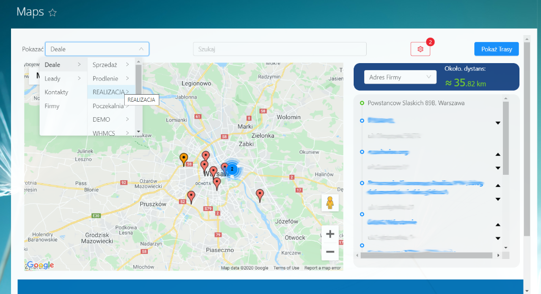 Deale i trasy na mapie